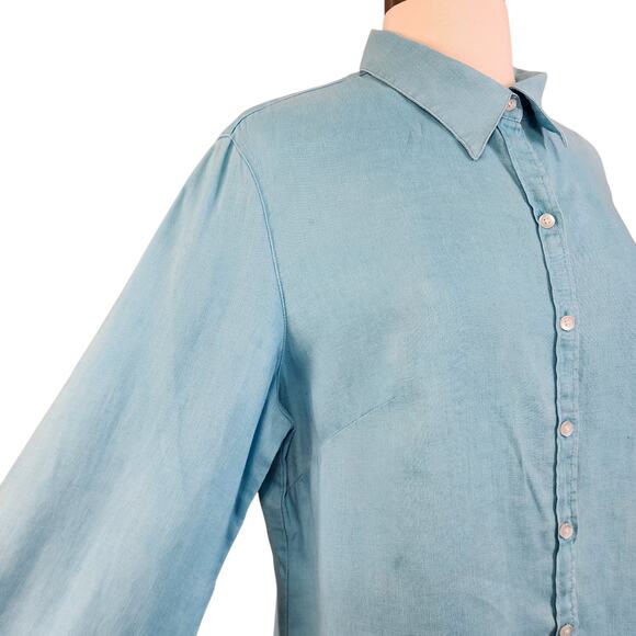 Talbots Womens Linen Button Down Shirt Size 14 Powder Blue Lightweight Lagenlook - Picture 3 of 10